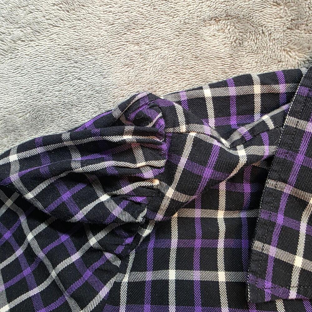 Chaps Button Up Shirt Womens 2X Black Purple Plaid Long Puff Sleeve Cotton - Picture 6 of 8